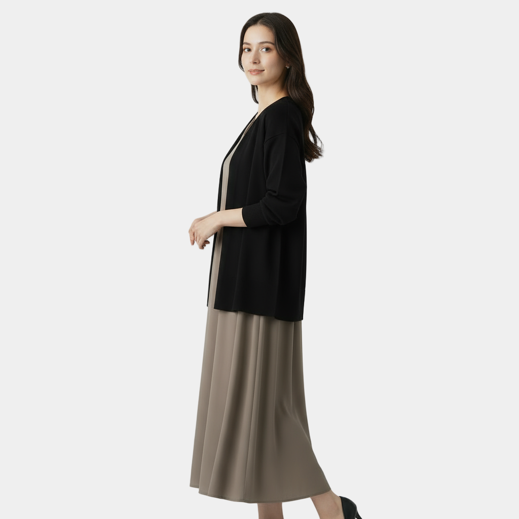 Women’s V-Neck Knit Cardigan – Long-Sleeve Hook-and-Eye Sweater