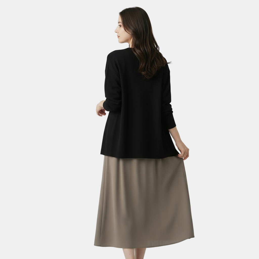 Women’s V-Neck Knit Cardigan – Long-Sleeve Hook-and-Eye Sweater