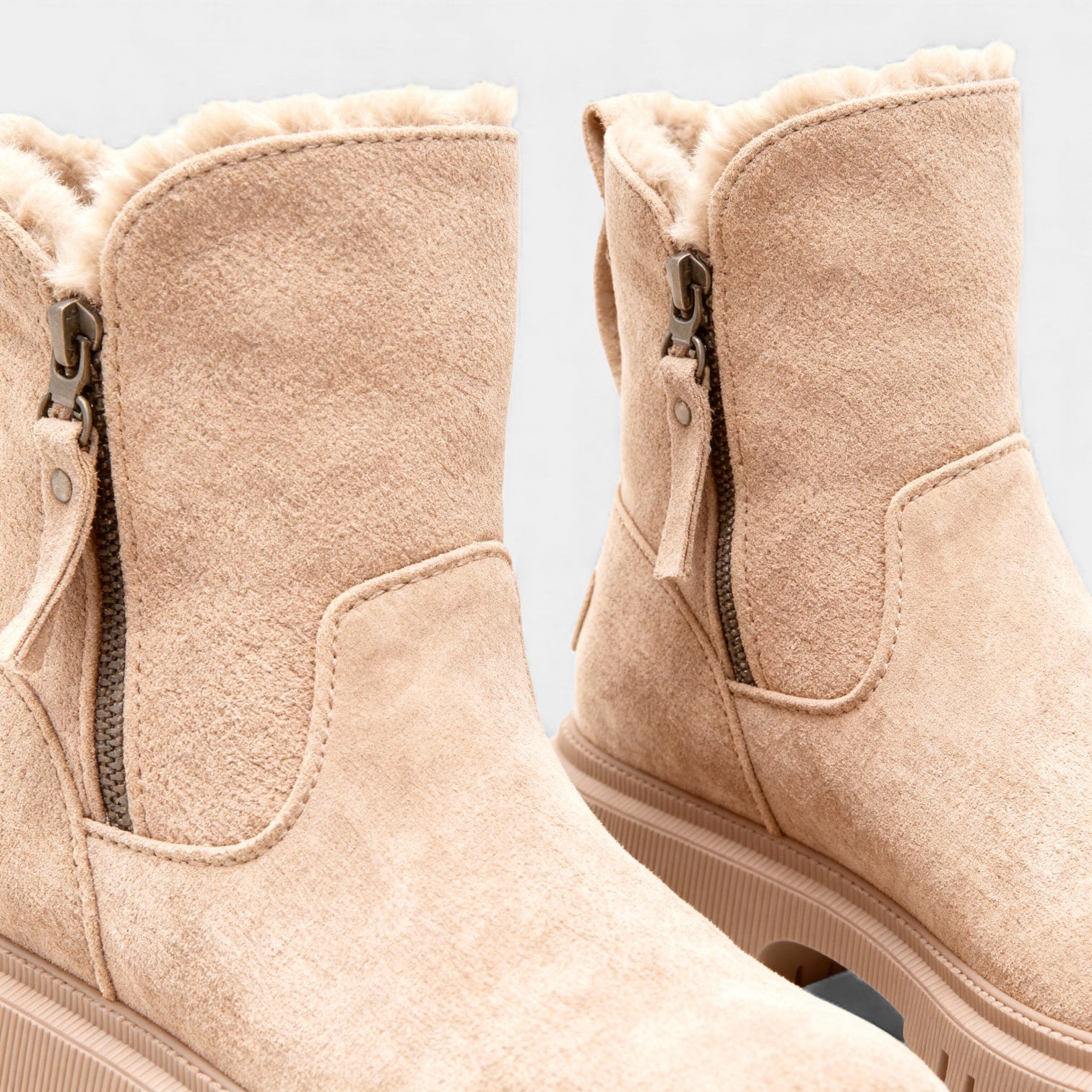 Women’s Faux Suede Winter Boots – Fur Lining, Side Zip