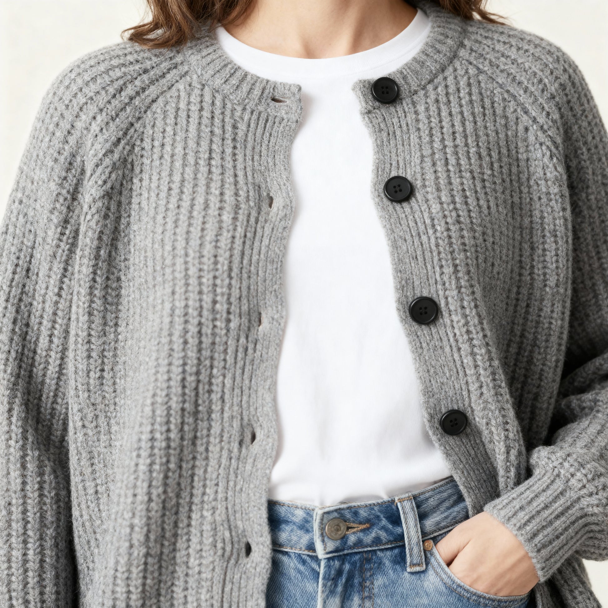 Women’s Chunky Waffle Knit Cardigan – Button Front