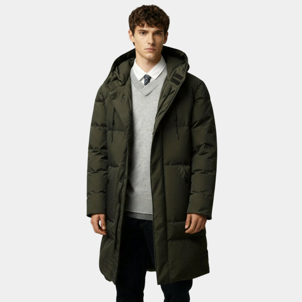 Men's Long Puffer Coat – Winter Jacket with Hood