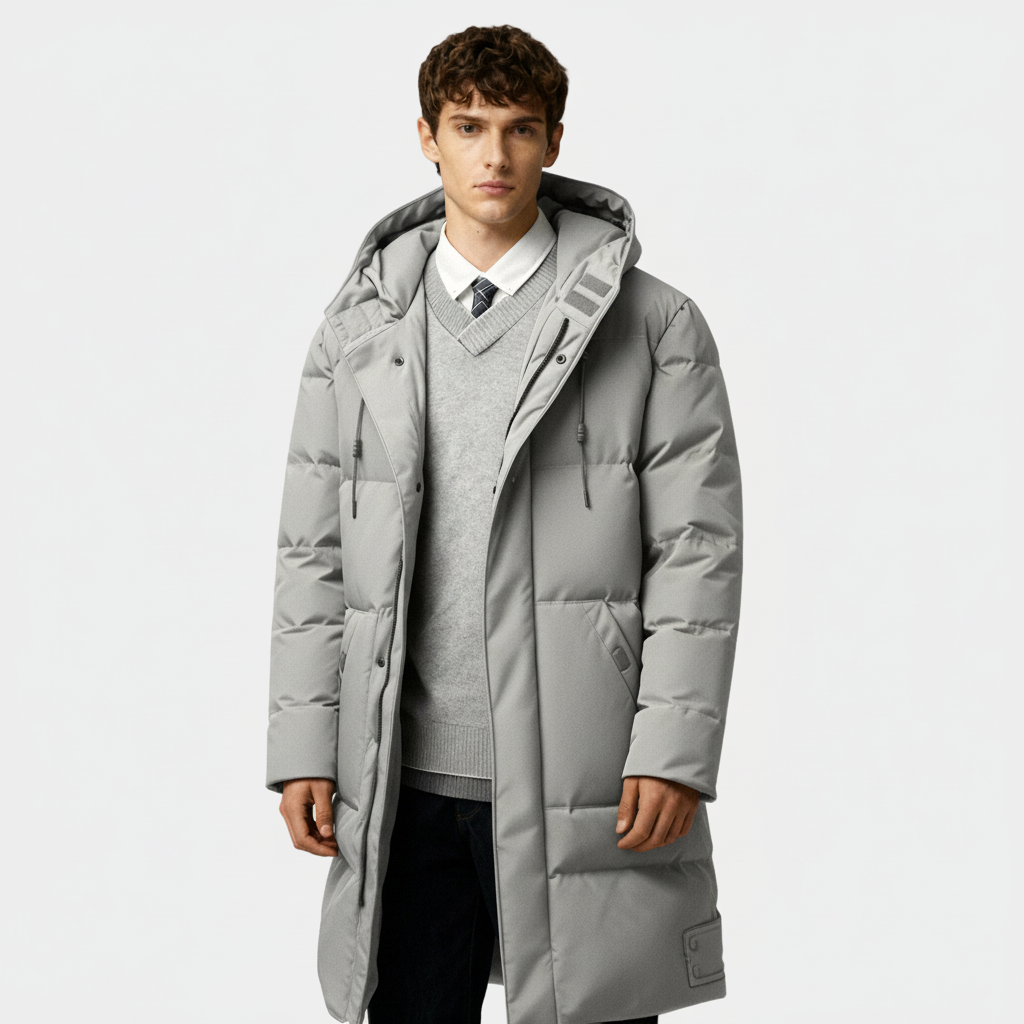 Men's Long Puffer Coat – Winter Jacket with Hood