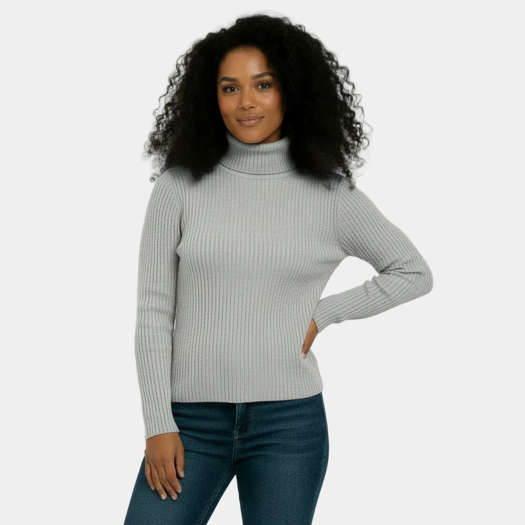Women’s Ribbed Turtleneck Sweater – Soft Stretch