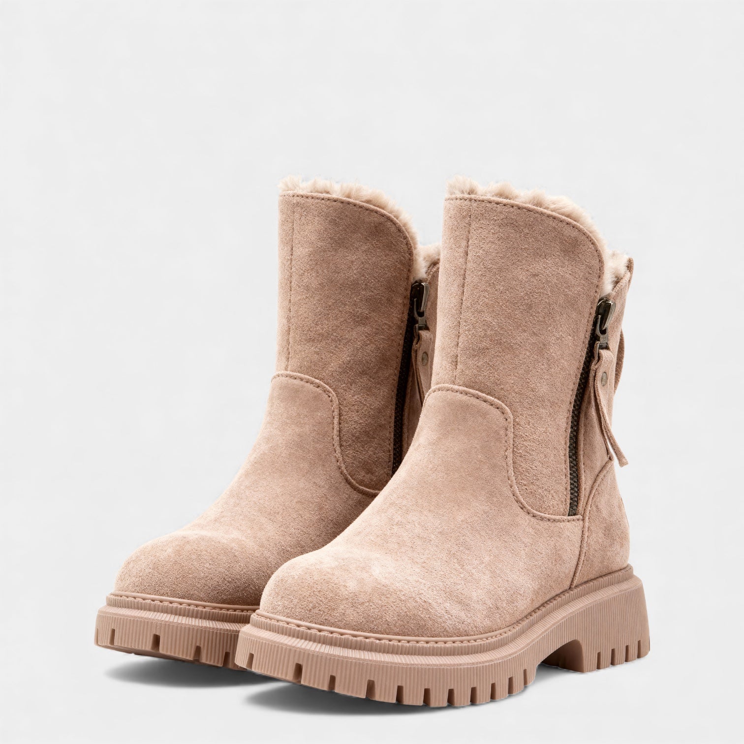 Women’s Faux Suede Winter Boots – Fur Lining, Side Zip