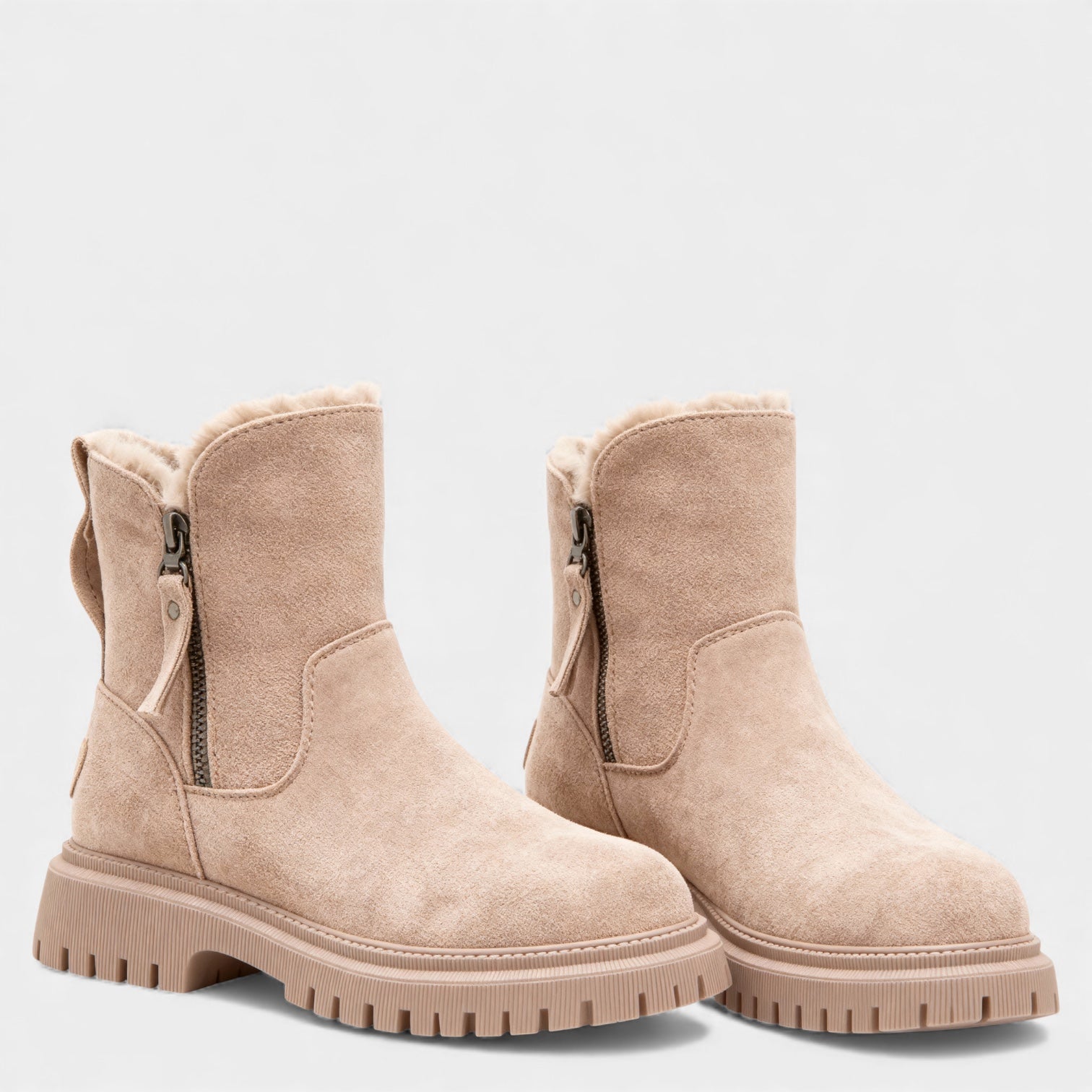 Women’s Faux Suede Winter Boots – Fur Lining, Side Zip