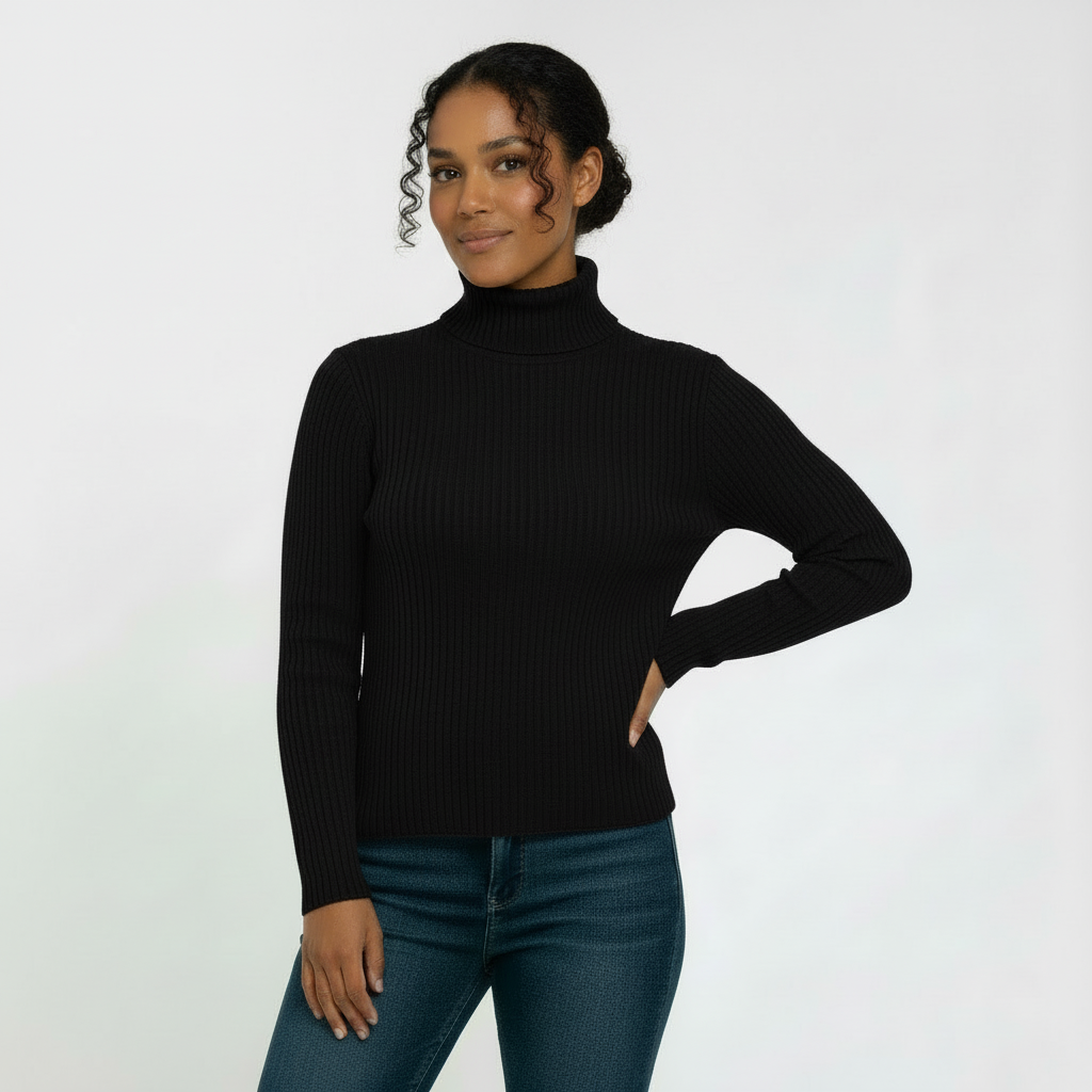Women’s Ribbed Turtleneck Sweater – Soft Stretch