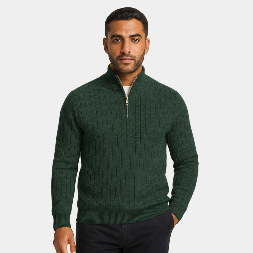 Men's Ribbed Quarter-Zip Sweater with Mock Neck
