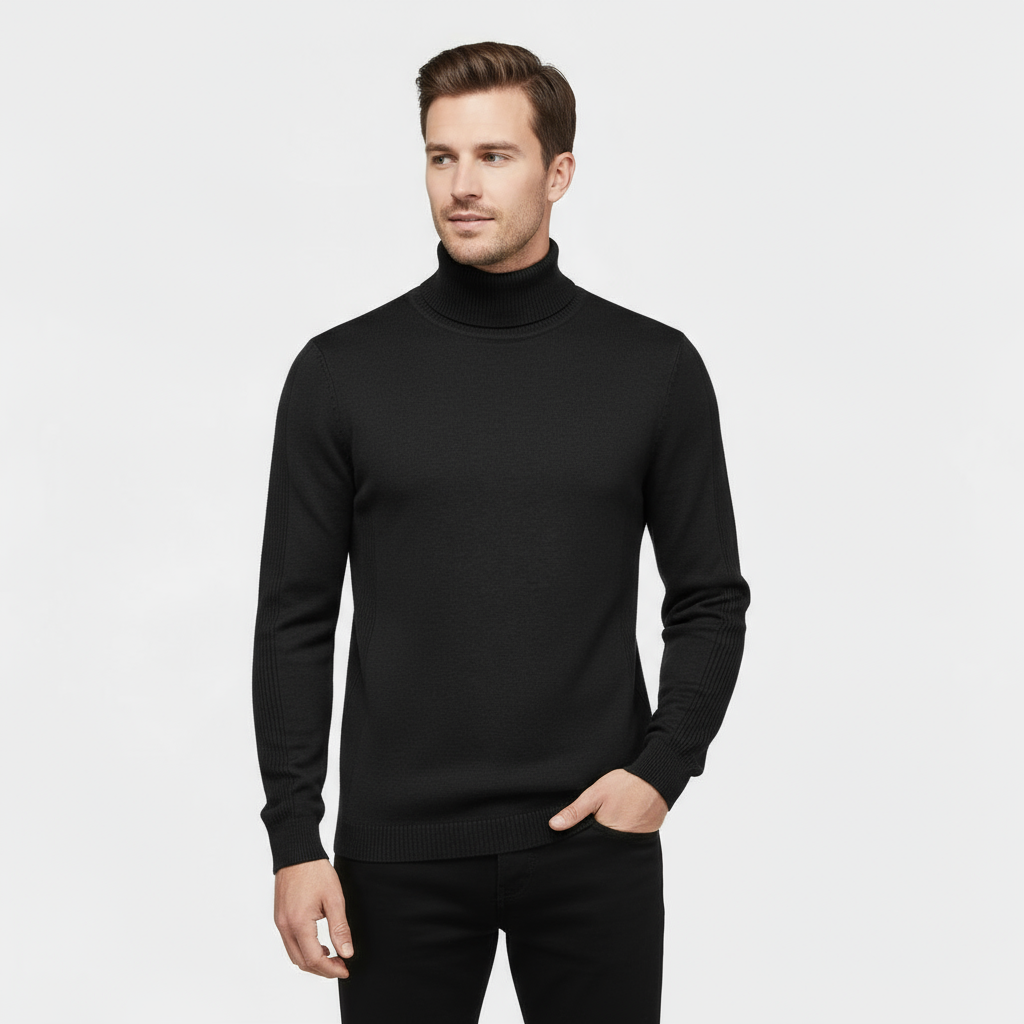 Men’s Ribbed Cotton-Blend Turtleneck Sweater – Slim Fit Knit Jumper with Stretch
