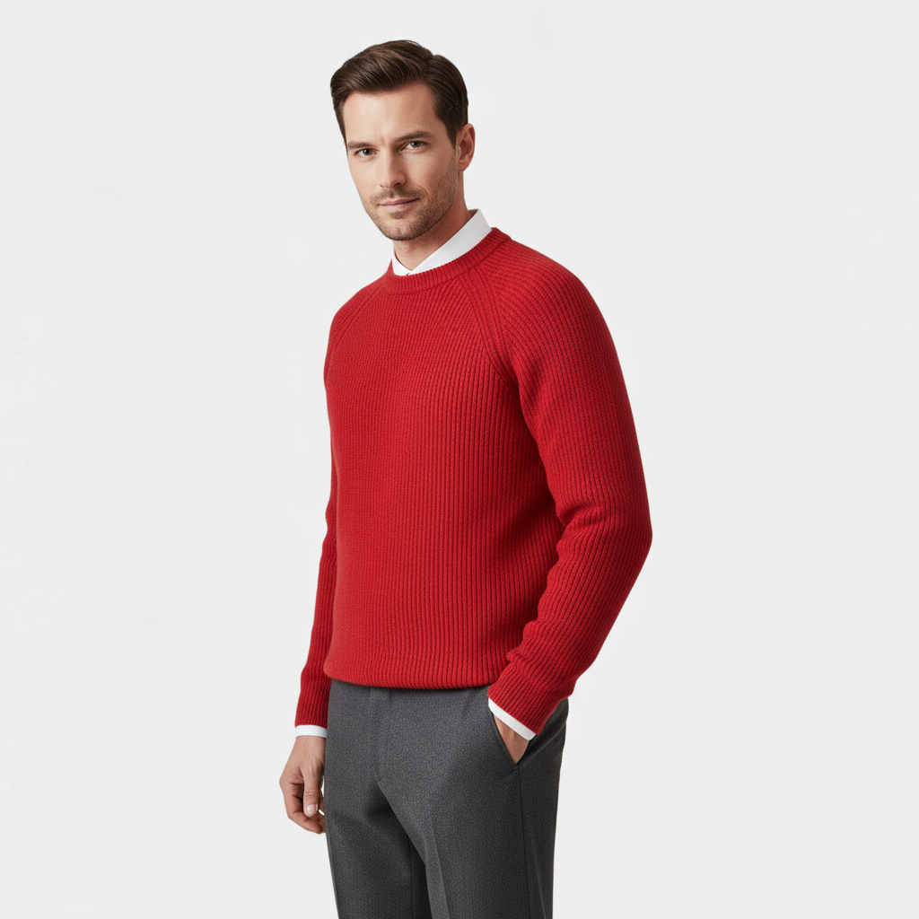 Men’s Merino Crew Neck Sweater – Raglan Sleeve Rib-Knit Jumper