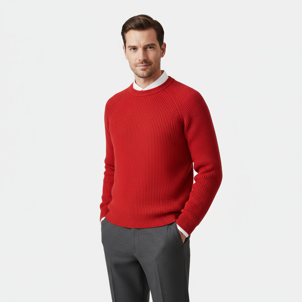 Men’s Merino Crew Neck Sweater – Raglan Sleeve Rib-Knit Jumper