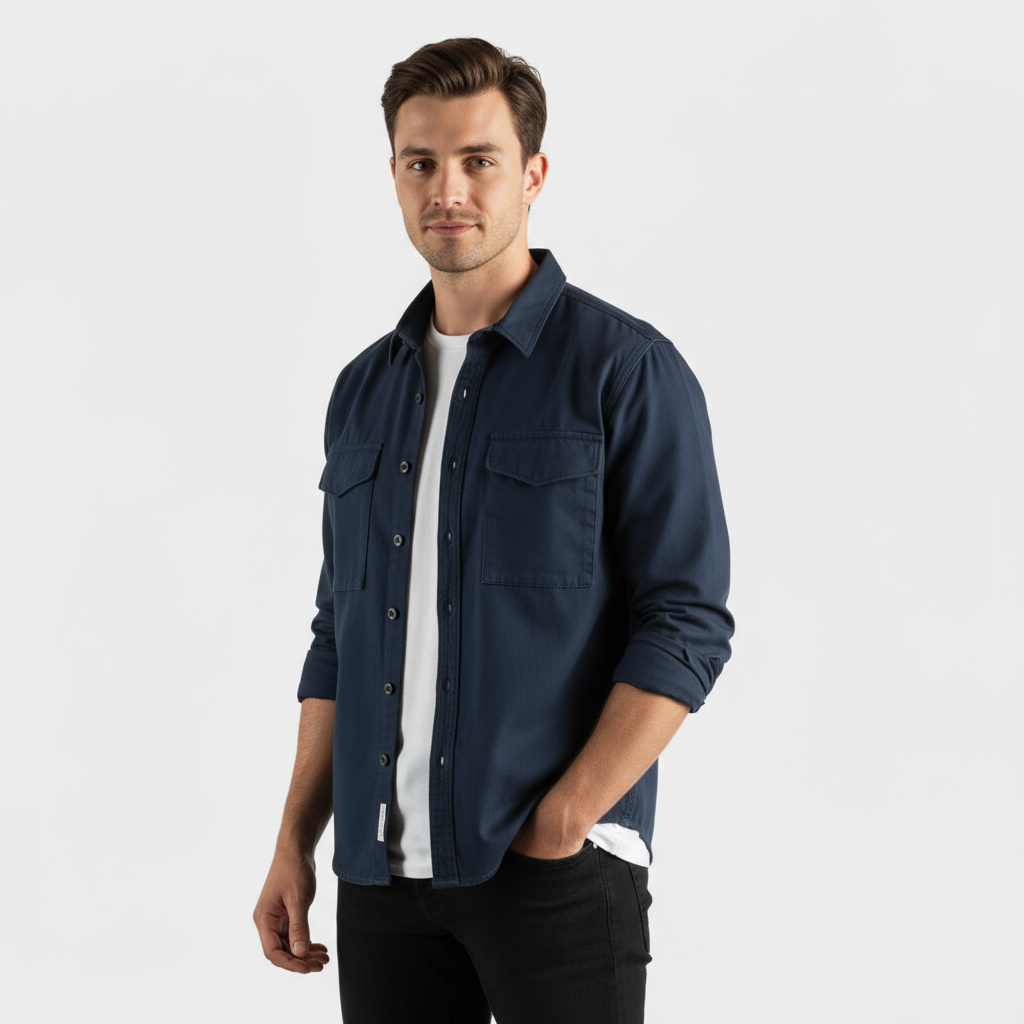 Men’s Brushed Cotton Shirt – Long-Sleeve Button-Up