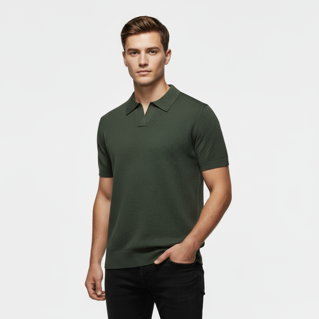 Men's Knitted Slim Piqué Polo Shirt
