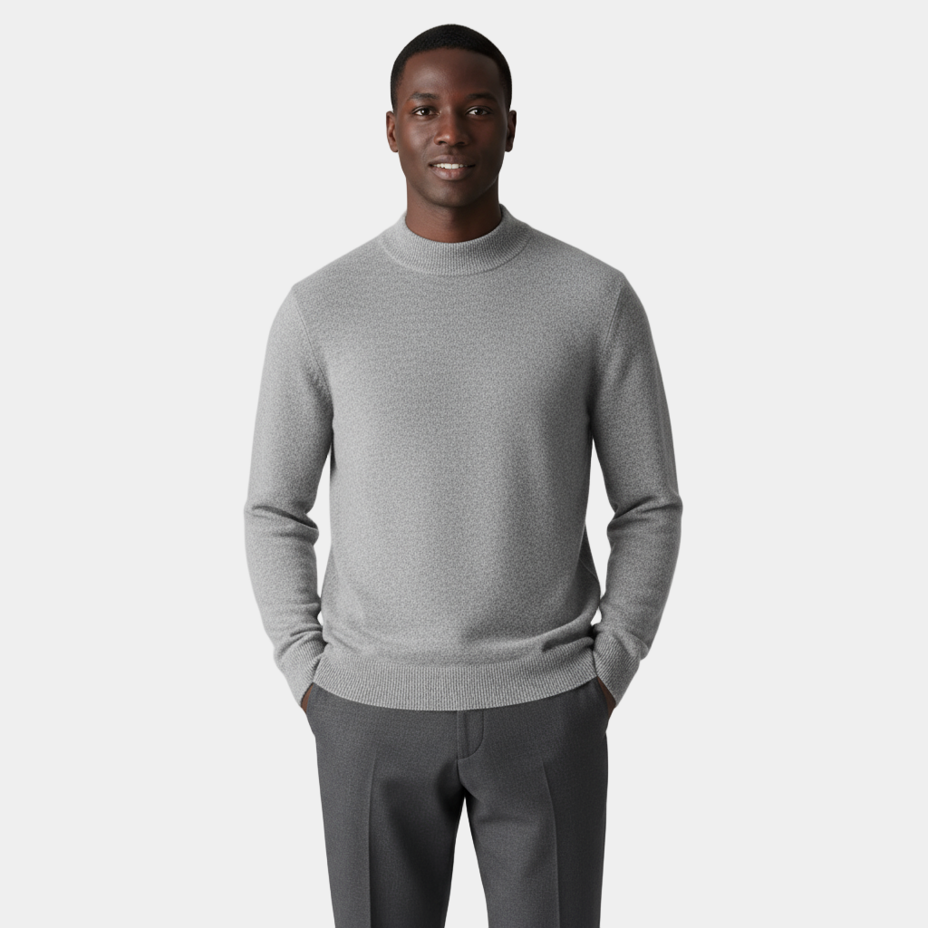 Men's Merino Half-High Mock Neck Knit Jumper with Ribbed Trims