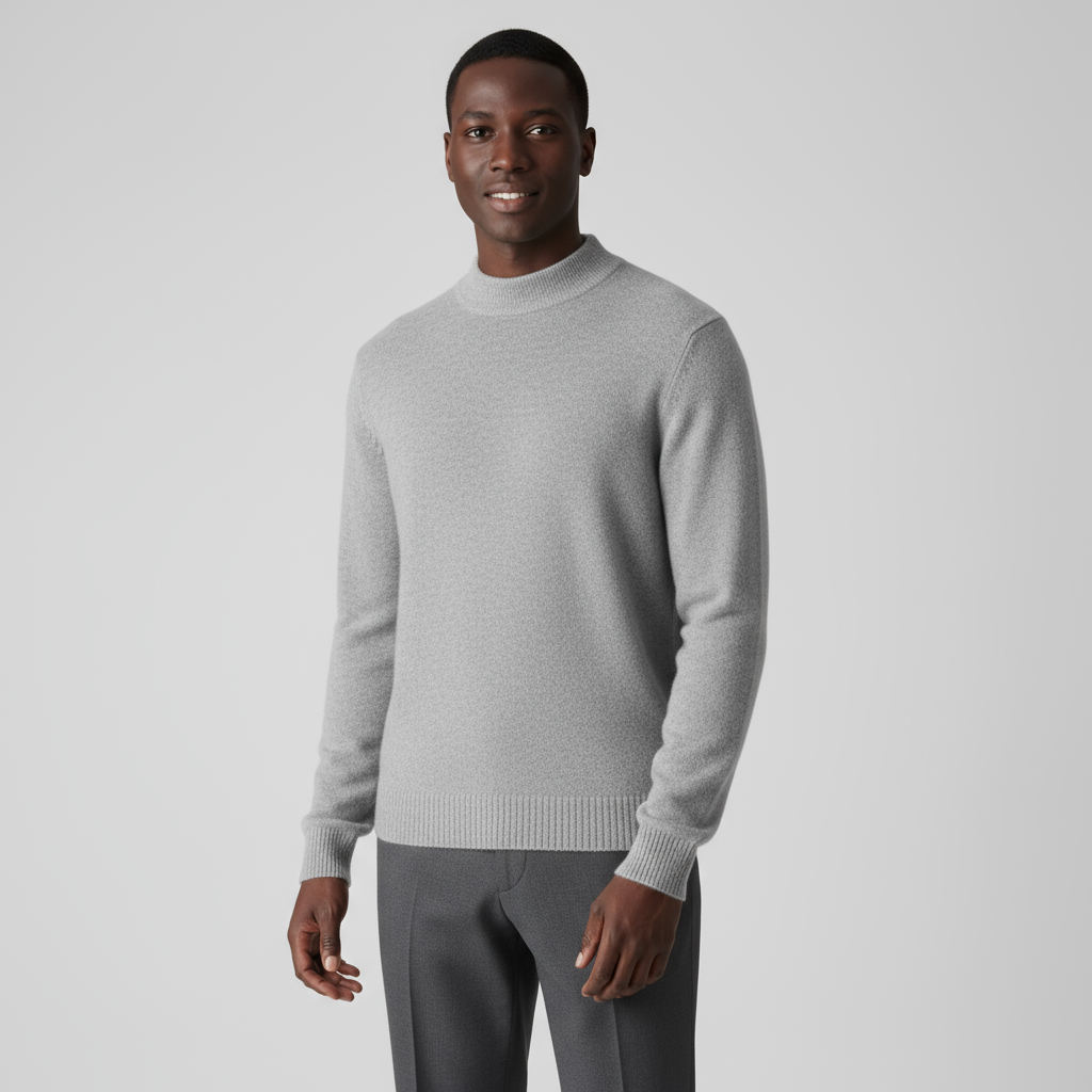 Men's Merino Half-High Mock Neck Knit Jumper with Ribbed Trims