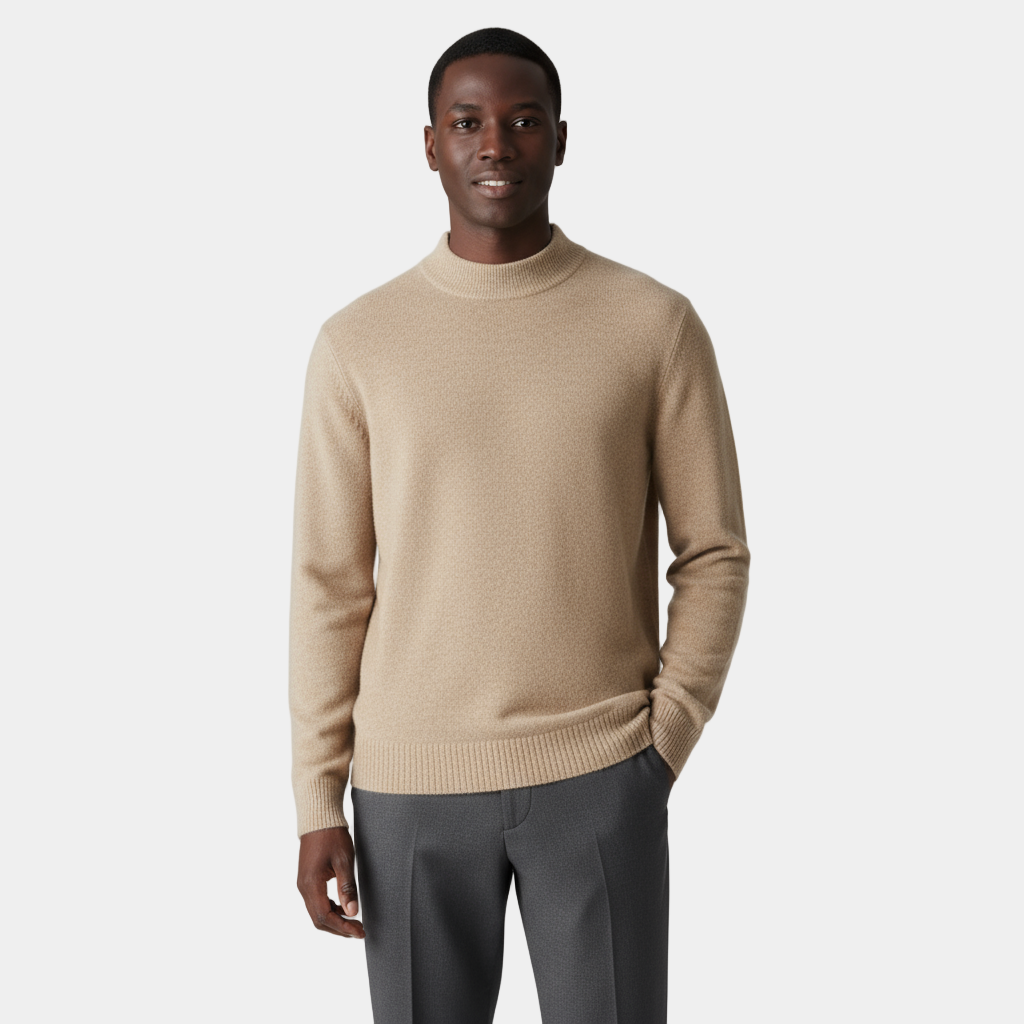 Men's Merino Half-High Mock Neck Knit Jumper with Ribbed Trims