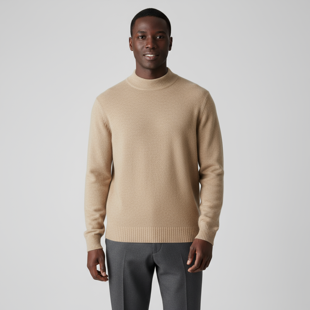 Men's Merino Half-High Mock Neck Knit Jumper with Ribbed Trims