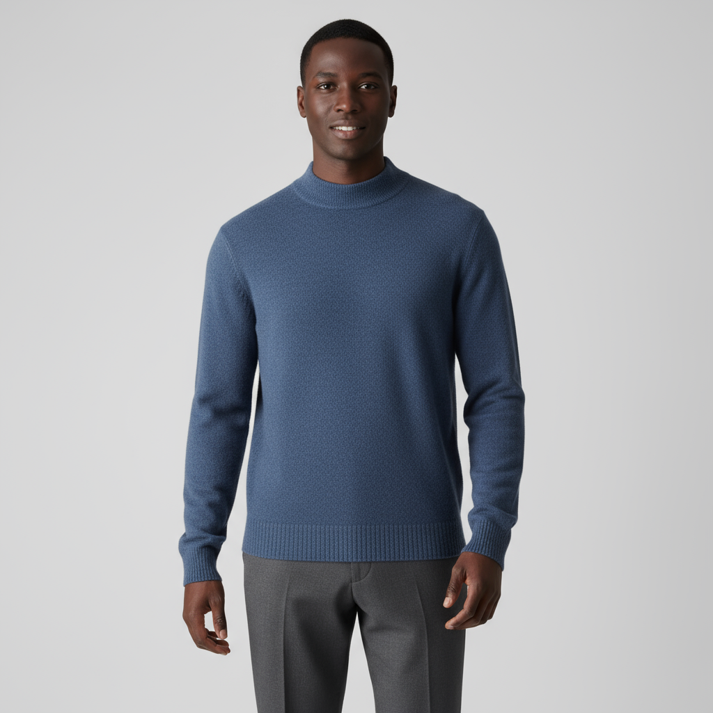 Men's Merino Half-High Mock Neck Knit Jumper with Ribbed Trims
