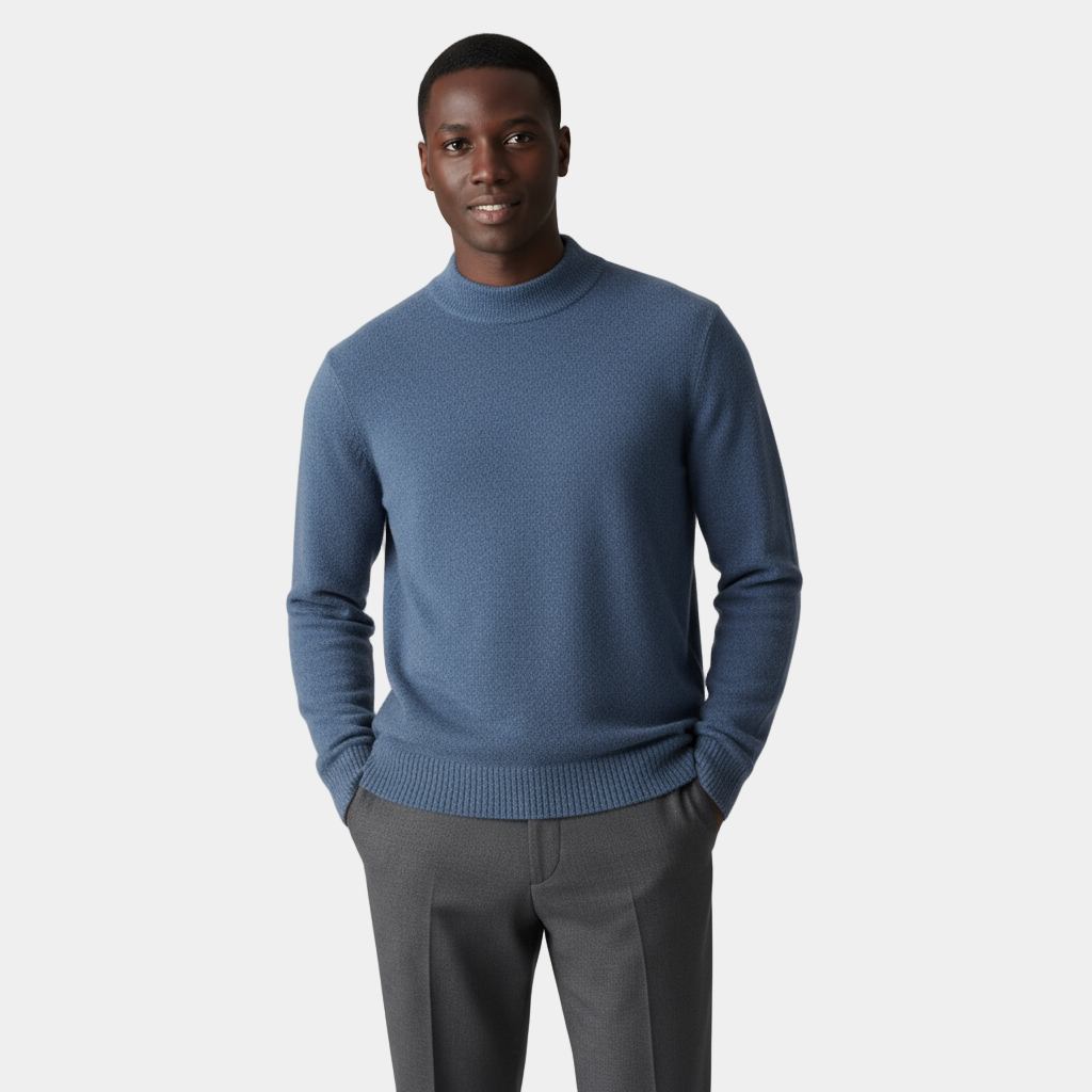 Men's Merino Half-High Mock Neck Knit Jumper with Ribbed Trims