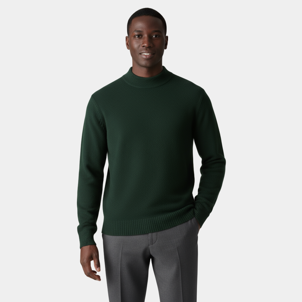 Men's Merino Half-High Mock Neck Knit Jumper with Ribbed Trims