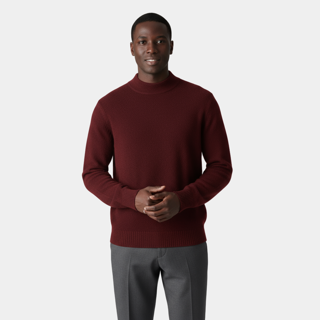 Men's Merino Half-High Mock Neck Knit Jumper with Ribbed Trims