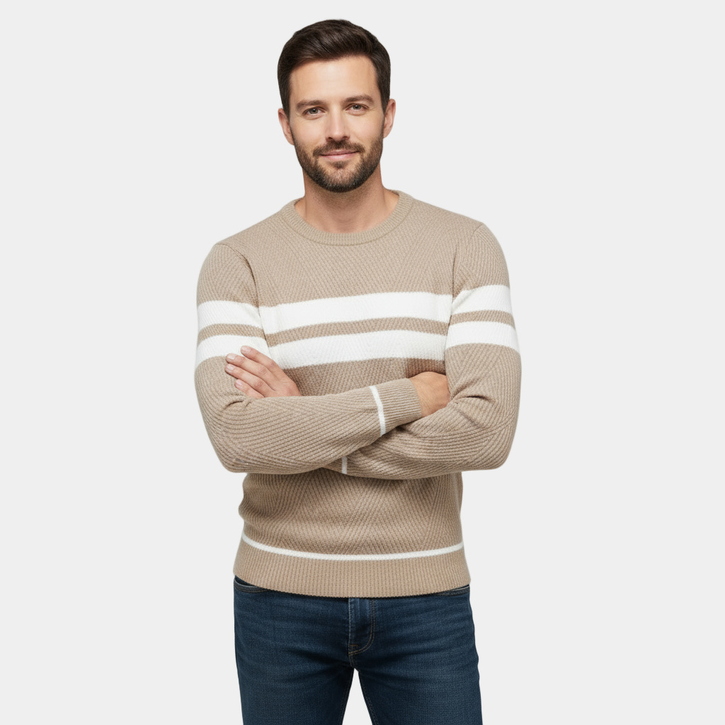 Men’s Slim Fit Textured Knit Sweater - Cotton Crew Neck Pullover