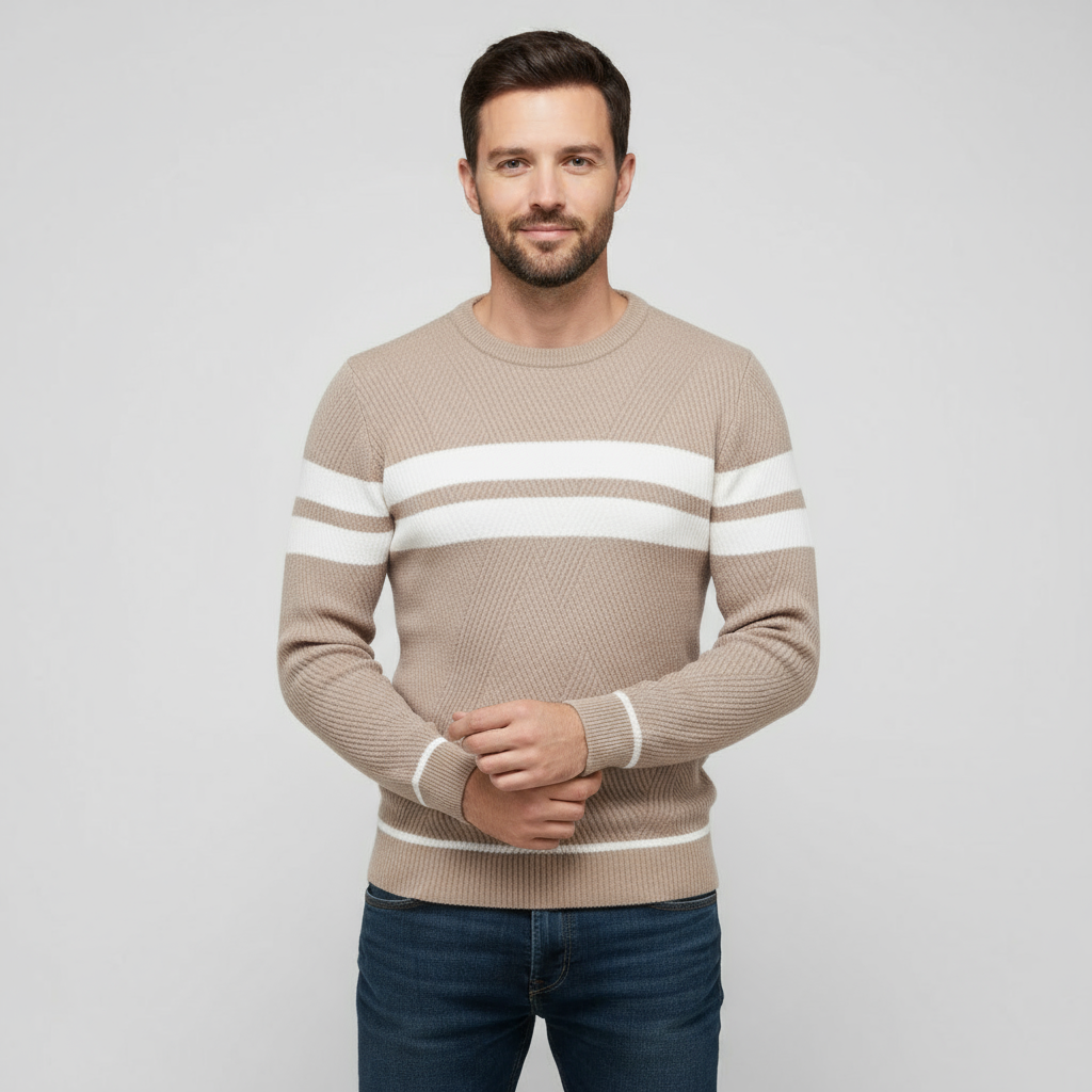 Men’s Slim Fit Textured Knit Sweater - Cotton Crew Neck Pullover