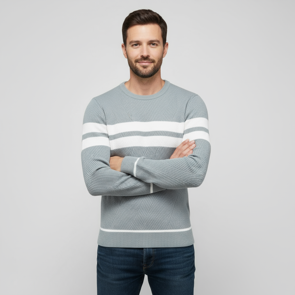 Men’s Slim Fit Textured Knit Sweater - Cotton Crew Neck Pullover