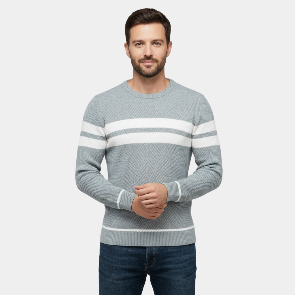 Men’s Slim Fit Textured Knit Sweater - Cotton Crew Neck Pullover
