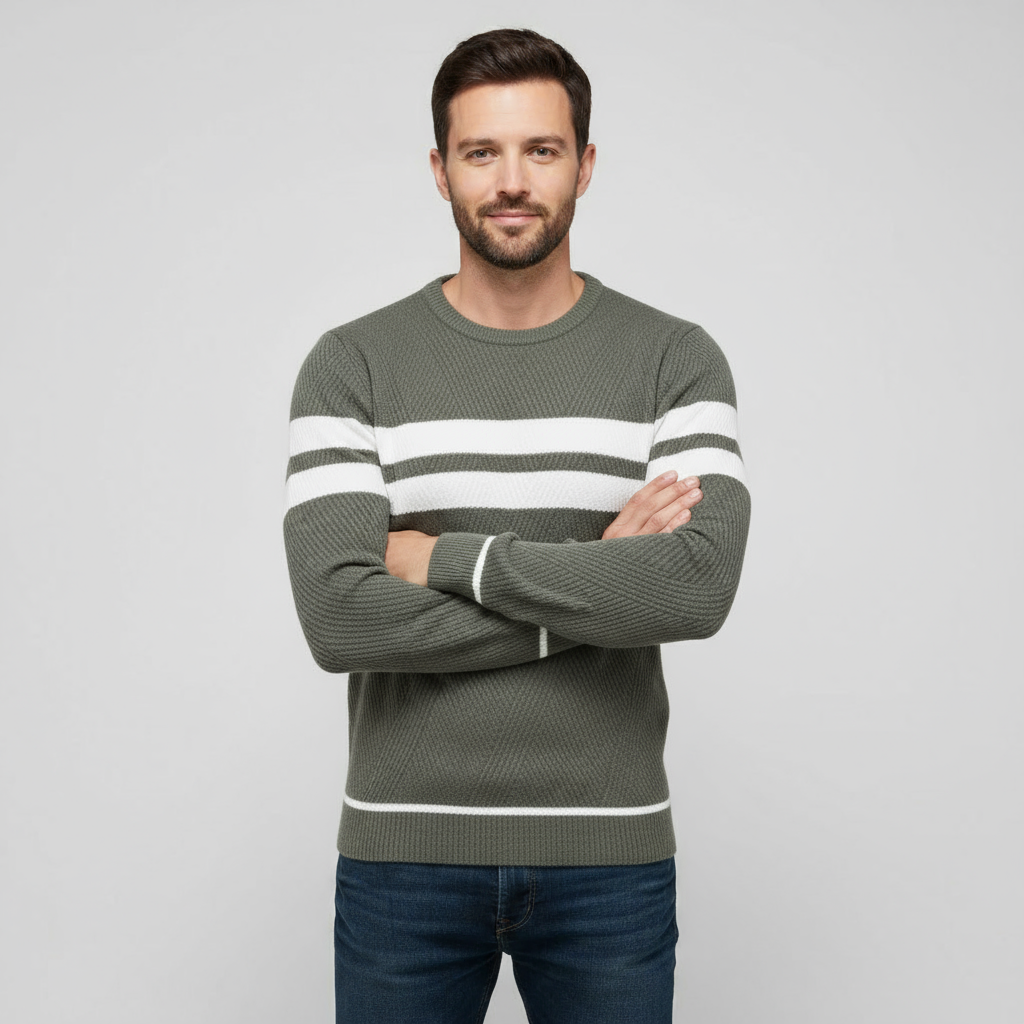Men’s Slim Fit Textured Knit Sweater - Cotton Crew Neck Pullover