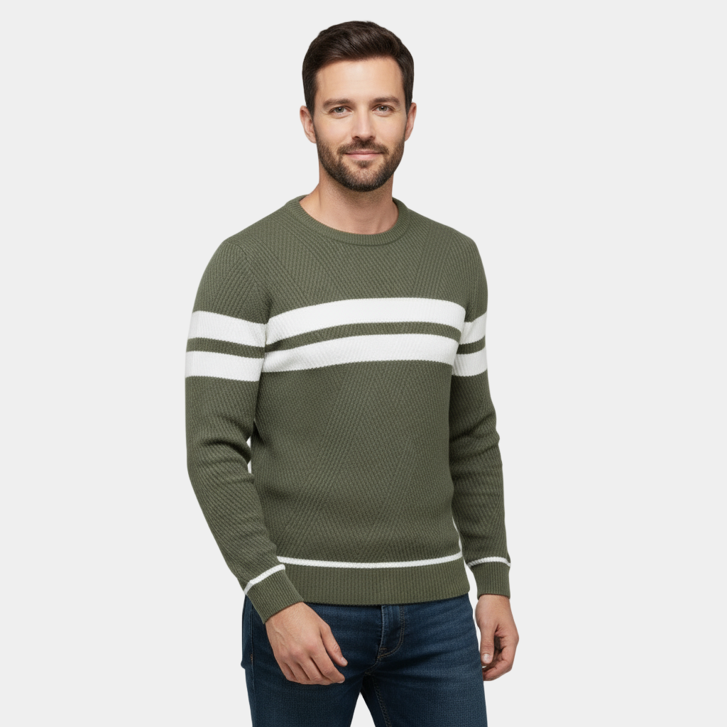 Men’s Slim Fit Textured Knit Sweater - Cotton Crew Neck Pullover