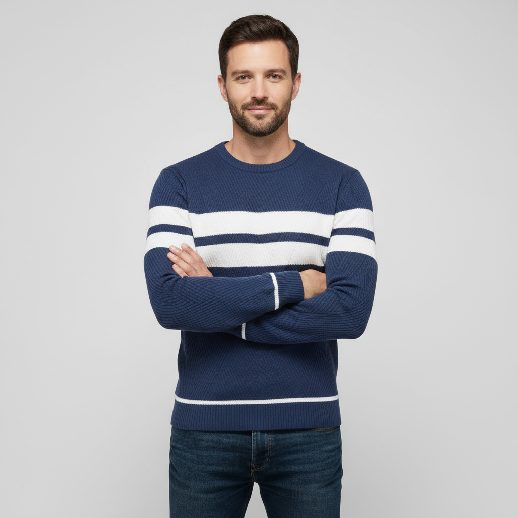 Men’s Slim Fit Textured Knit Sweater - Cotton Crew Neck Pullover