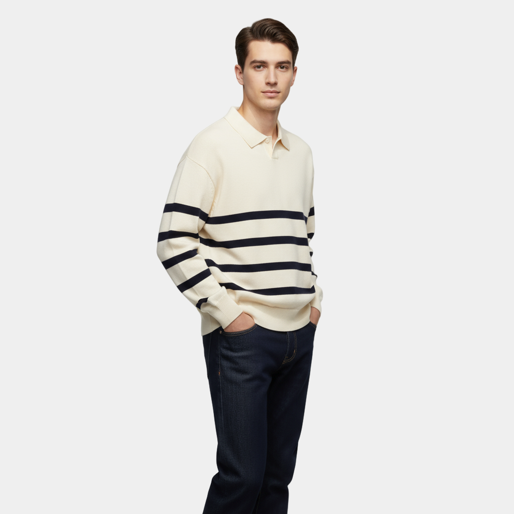 Men’s Striped Knit Polo Shirt – Slim Fit