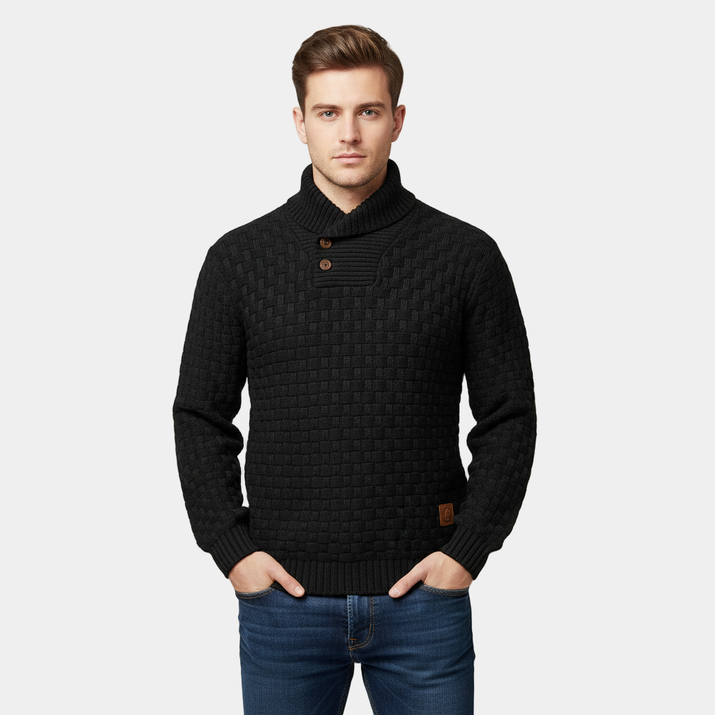 Men’s Shawl Collar Weave Knit Sweater – Textured Winter Pullover