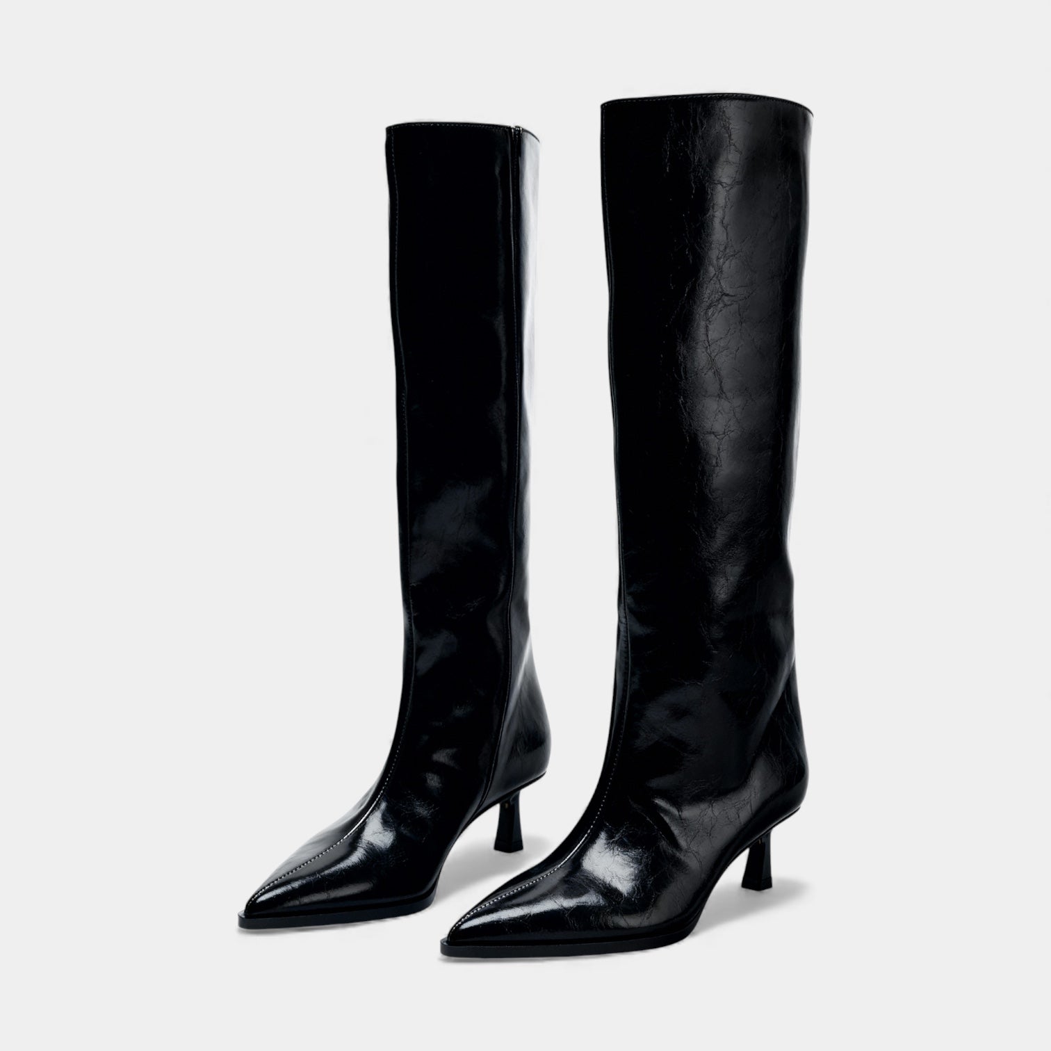 Women's Knee High Faux Leather Boots - Side Zip