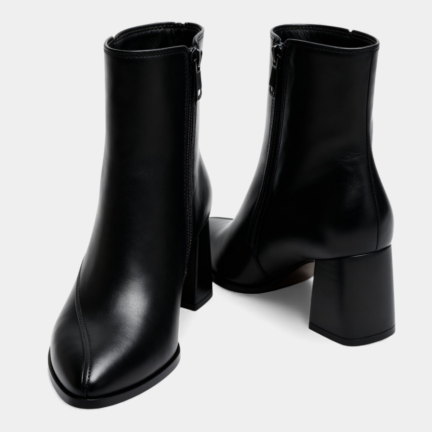 Women’s Pointed Toe Faux Leather Ankle Boots – Block Heel, Side Zip