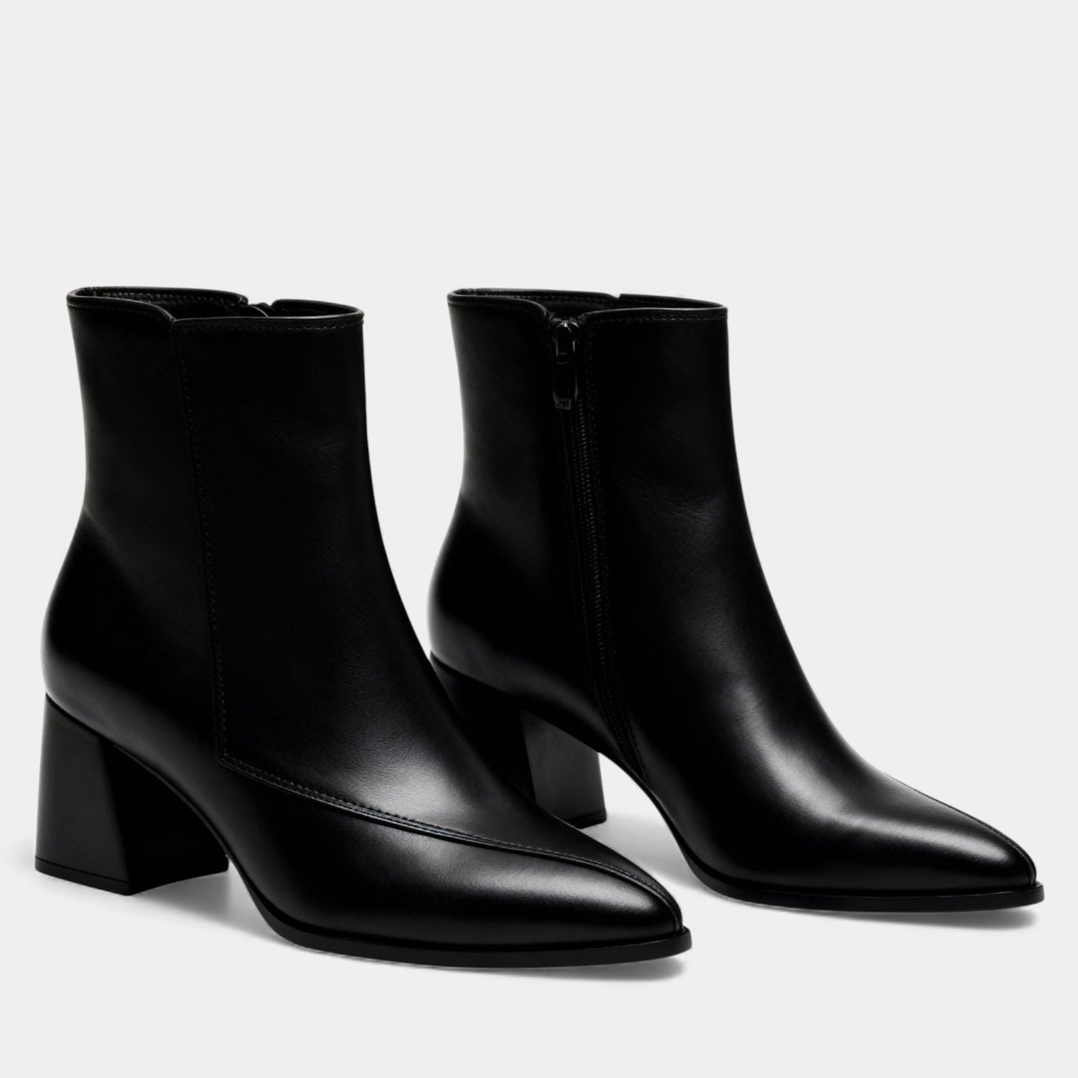 Women’s Pointed Toe Faux Leather Ankle Boots – Block Heel, Side Zip