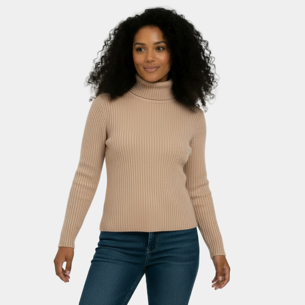 Women’s Ribbed Turtleneck Sweater – Soft Stretch