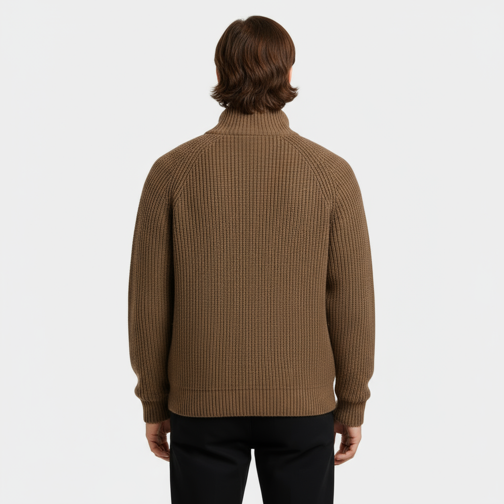 Men’s Ribbed Full-Zip Turtleneck Sweater - Knit Jumper