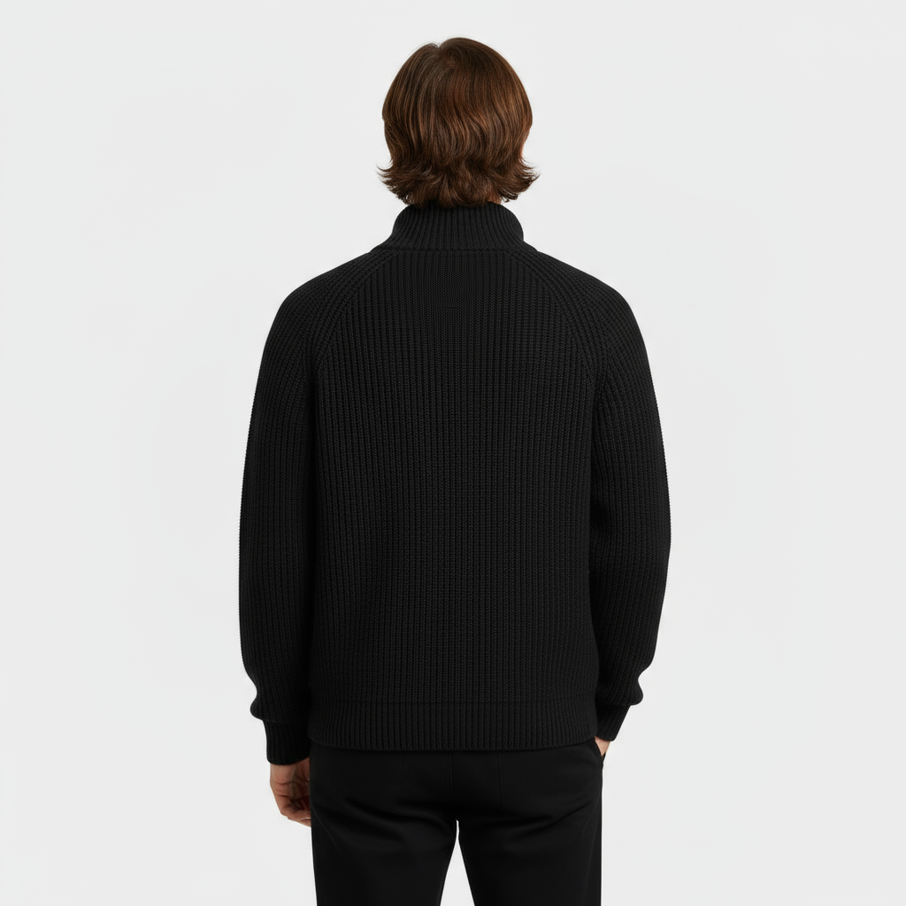 Men’s Ribbed Full-Zip Turtleneck Sweater - Knit Jumper
