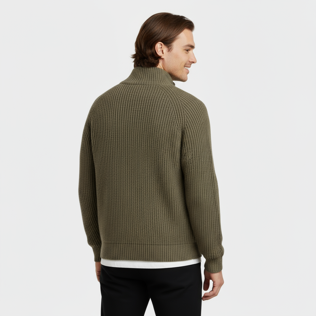 Men’s Ribbed Full-Zip Turtleneck Sweater - Knit Jumper