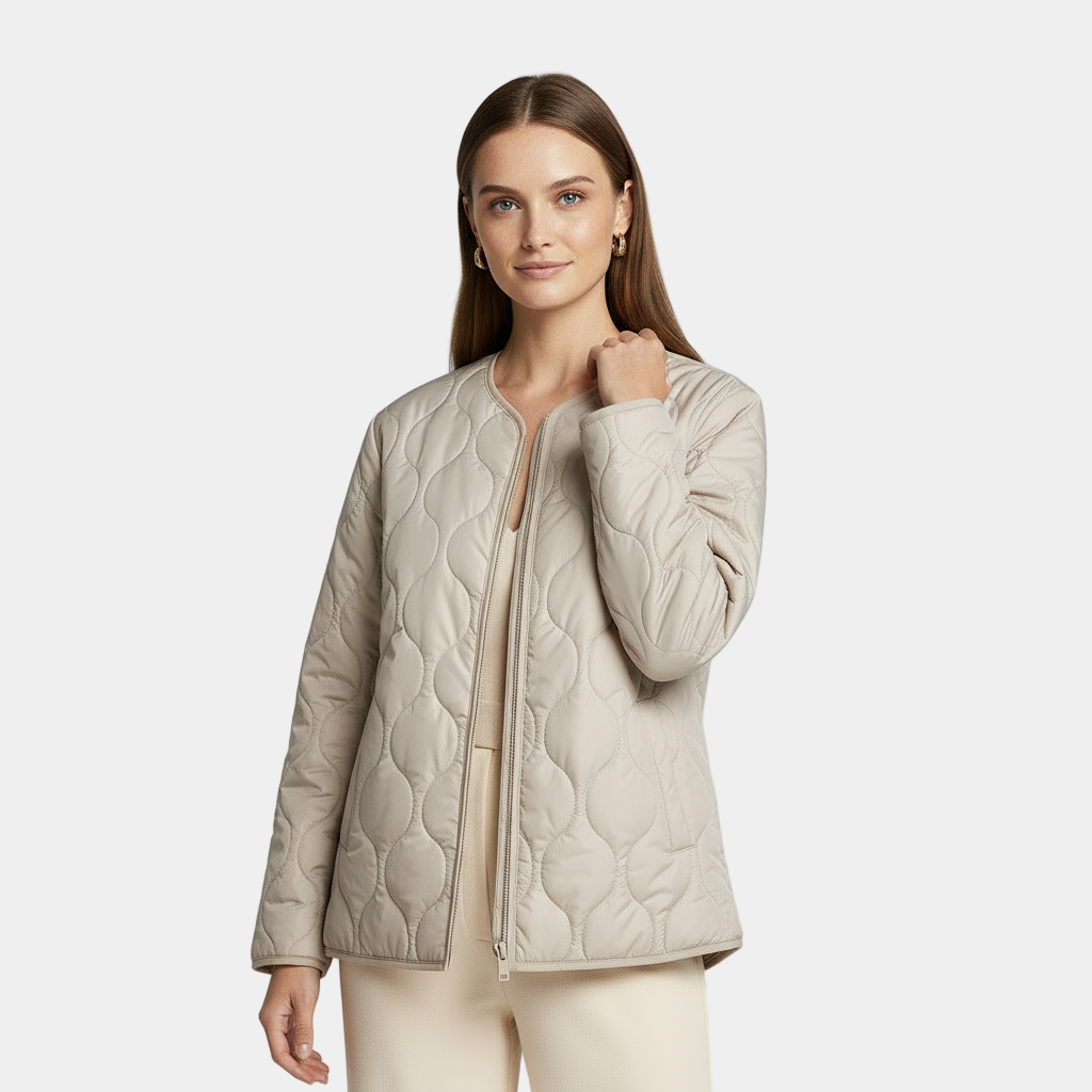 Women's Quilted Jacket with Round Neck and Patch Pockets
