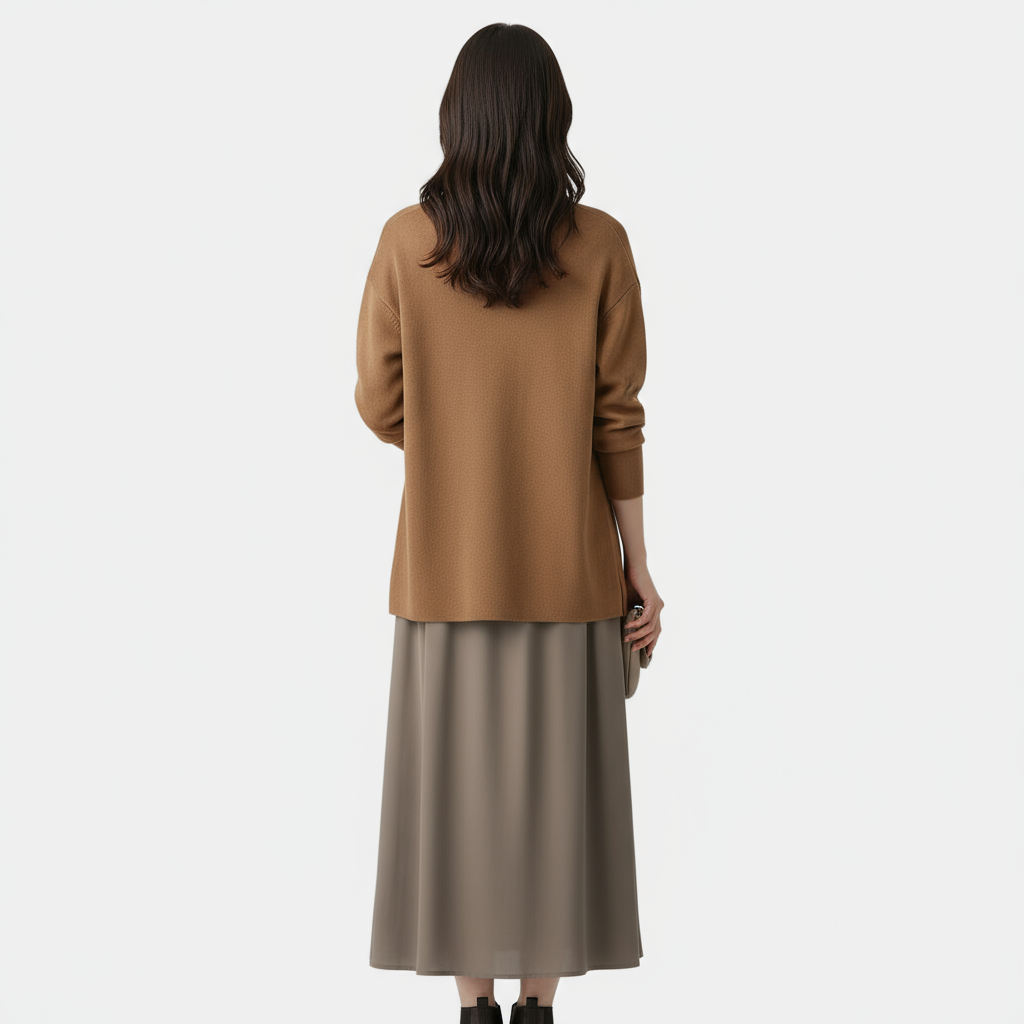 Women’s V-Neck Knit Cardigan – Long-Sleeve Hook-and-Eye Sweater