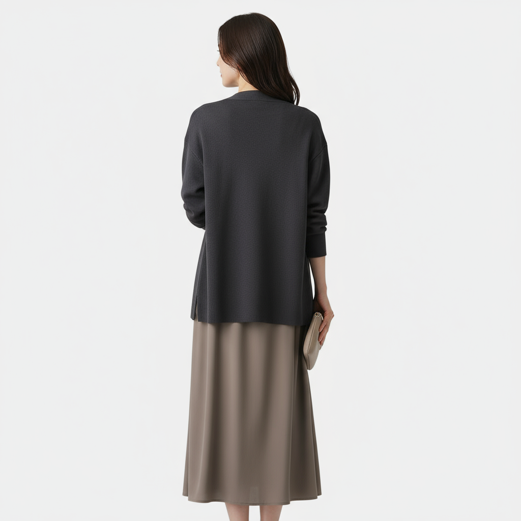 Women’s V-Neck Knit Cardigan – Long-Sleeve Hook-and-Eye Sweater