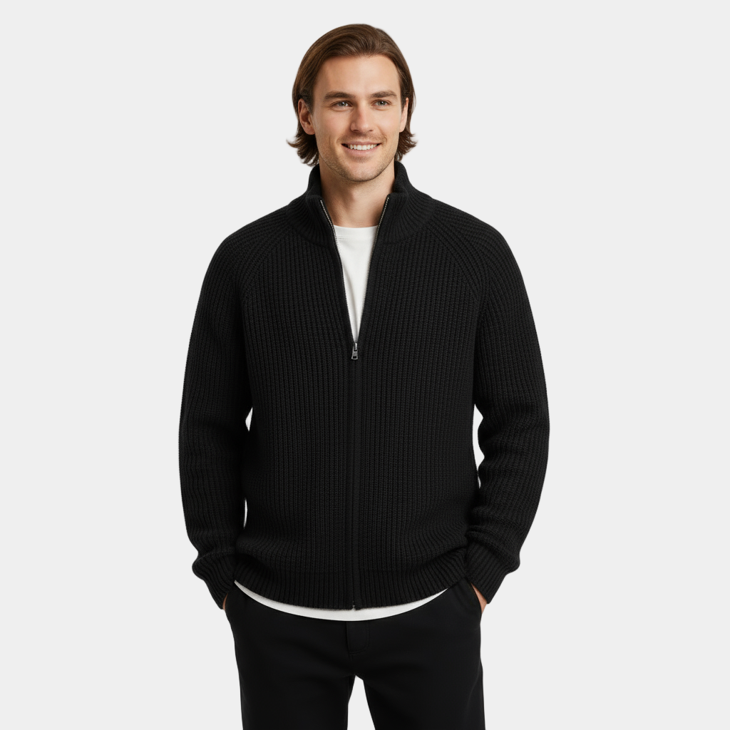 Men’s Ribbed Full-Zip Turtleneck Sweater - Knit Jumper