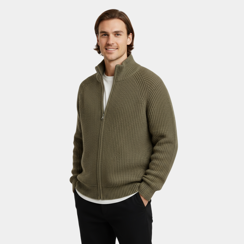 Men’s Ribbed Full-Zip Turtleneck Sweater - Knit Jumper