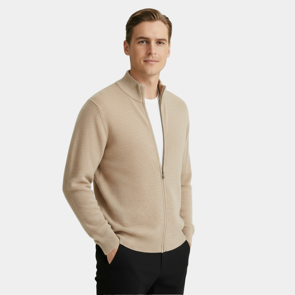 Men’s Fine Cashmere Zip Cardigan – Full-Zip