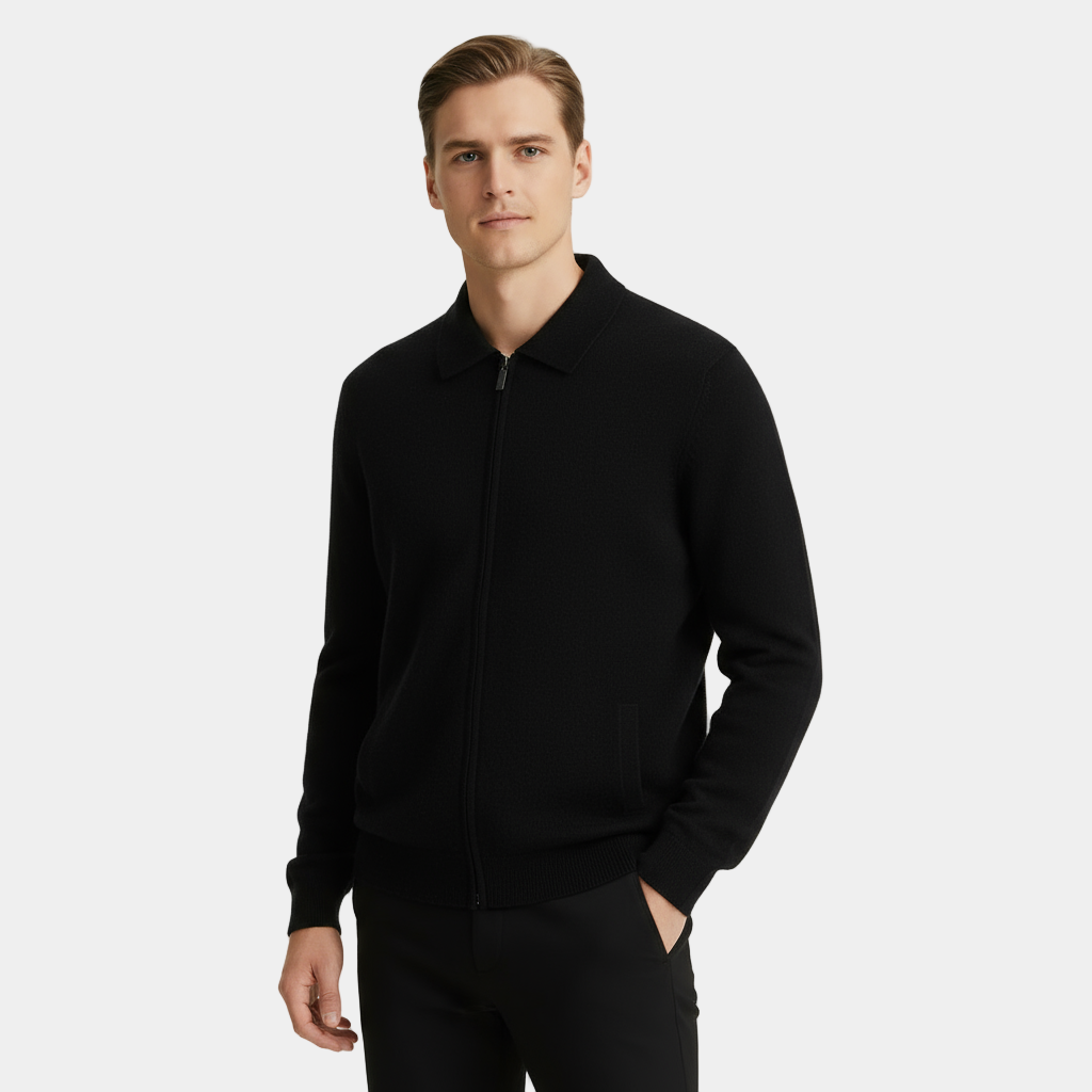Men's Pure Cashmere Zipper Polo Cardigan
