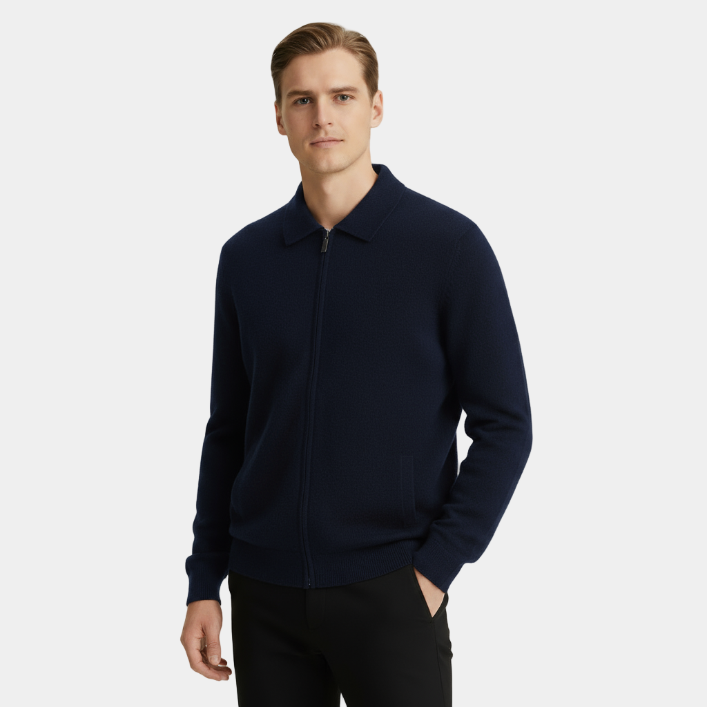 Men's Pure Cashmere Zipper Polo Cardigan