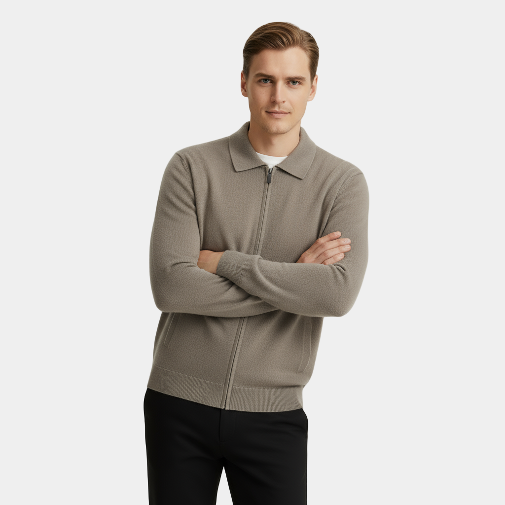 Men's Pure Cashmere Zipper Polo Cardigan