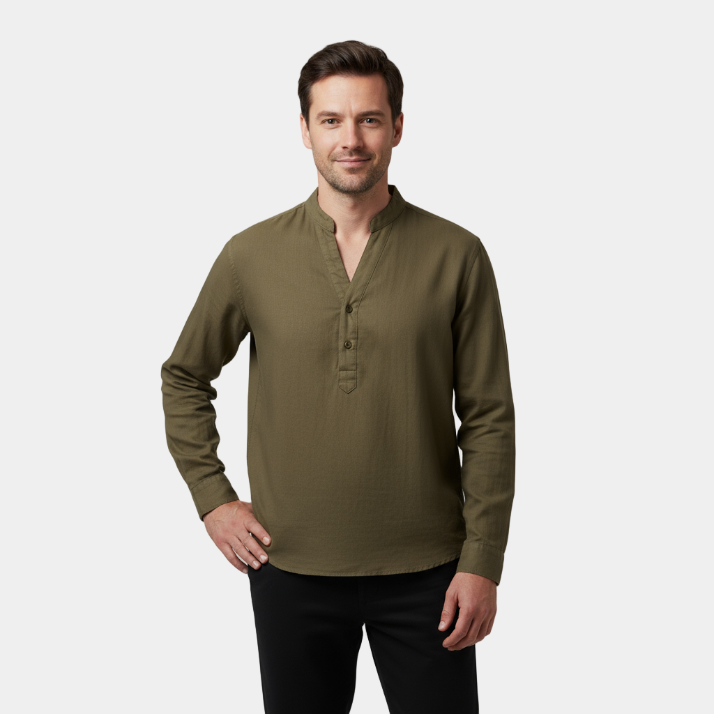 Men’s Linen Grandad Shirt - Lightweight Long-Sleeve